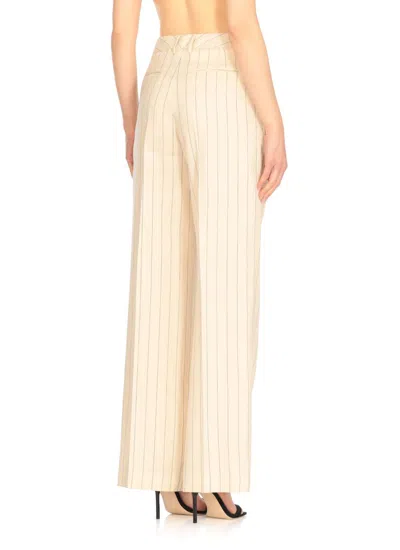 Pt Torino Ivory Linen And Cotton Palazzo Pants With Striped Pattern