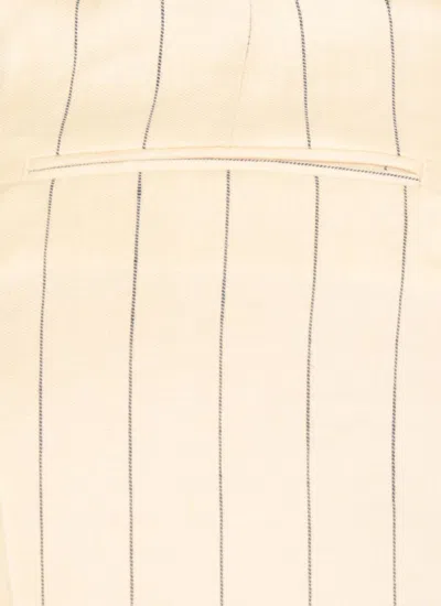Pt Torino Ivory Linen And Cotton Palazzo Pants With Striped Pattern