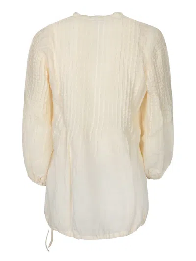 120% Lino Embroidered Ecru Linen Blouse