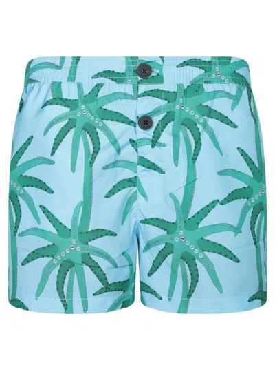 Jacquemus Le Maillot Puntini Light Blue Swimsuit With Elastic Waist And All-over Print In Tech Fabric Man