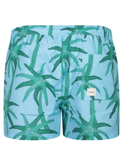 Jacquemus Le Maillot Puntini Light Blue Swimsuit With Elastic Waist And All-over Print In Tech Fabric Man