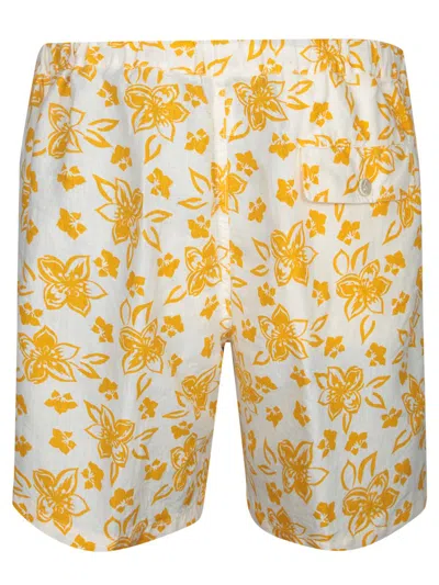 120% Lino Floral Print Bermuda Shorts Ecru