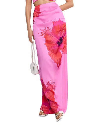 Good American Womens Flower-print Split Stretch-woven Maxi Skirt Pink Hibiscus002
