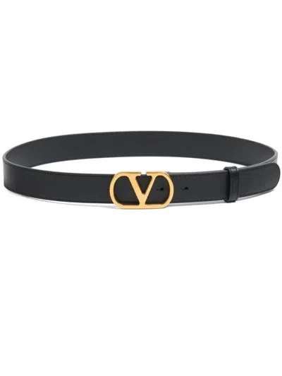 Valentino Garavani Vlogo Signature Belt In Shiny Calfskin 30 Mm Woman Black 100