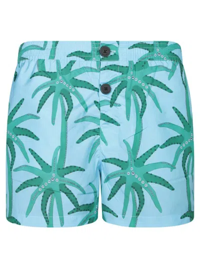 Jacquemus Le Maillot Puntini Light Blue Swimsuit With Elastic Waist And All-over Print In Tech Fabric Man