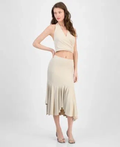 Guess Womens Kenzie Crossover Halter Neck Top Kenzie Pull On Flounce Midi Skirt In Neutral