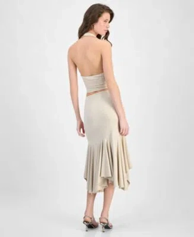 Guess Womens Kenzie Crossover Halter Neck Top Kenzie Pull On Flounce Midi Skirt In Neutral