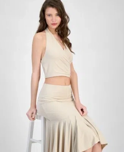Guess Womens Kenzie Crossover Halter Neck Top Kenzie Pull On Flounce Midi Skirt In Neutral