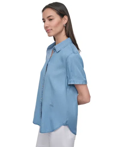 Dkny Jeans Women's Rolled-sleeve Button-up Shirt In Blue