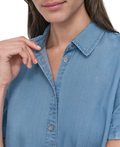 Dkny Jeans Women's Rolled-sleeve Button-up Shirt In Blue