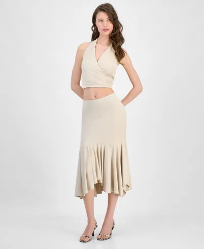 Guess Womens Kenzie Crossover Halter Neck Top Kenzie Pull On Flounce Midi Skirt In Neutral