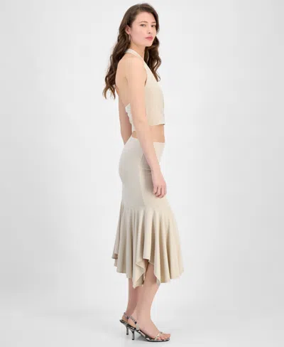 Guess Womens Kenzie Crossover Halter Neck Top Kenzie Pull On Flounce Midi Skirt In Neutral