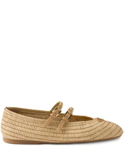 Prada Women Raffia Ballerinas In Brown