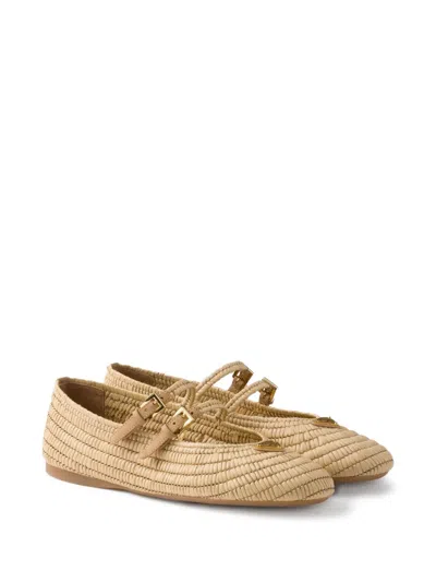 Prada Women Raffia Ballerinas In Brown