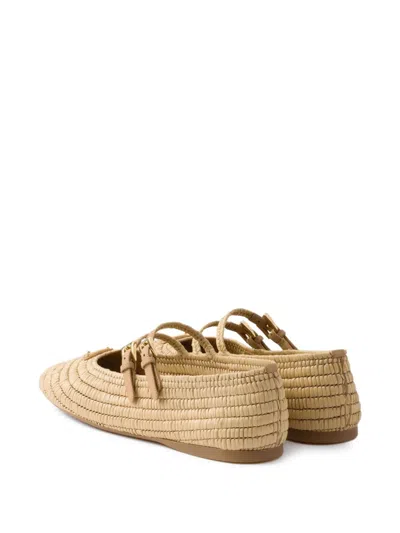 Prada Women Raffia Ballerinas In Brown