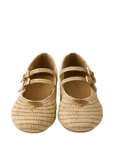 Prada Women Raffia Ballerinas In Brown