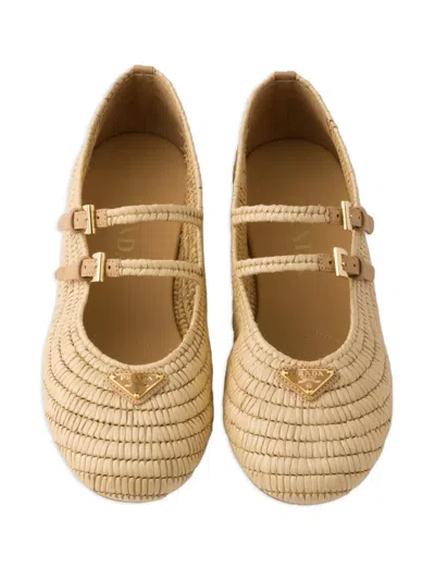 Prada Women Raffia Ballerinas In Brown