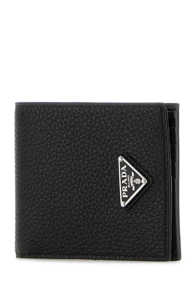 Prada Mens Black Re-nylon Small Recycled-nylon And Leather Wallet