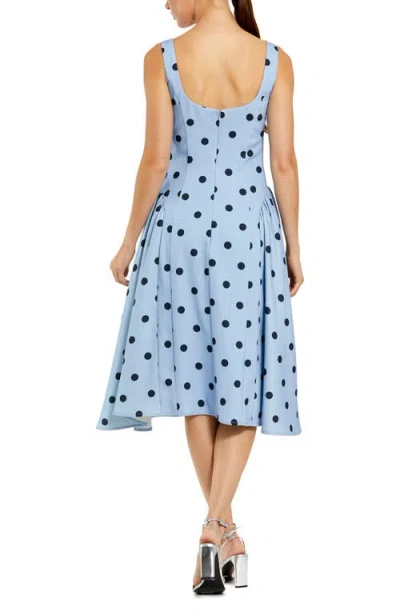 Mac Duggal Polka Dot A-line Midi Dress With Square Neck And Ruffle Gussets