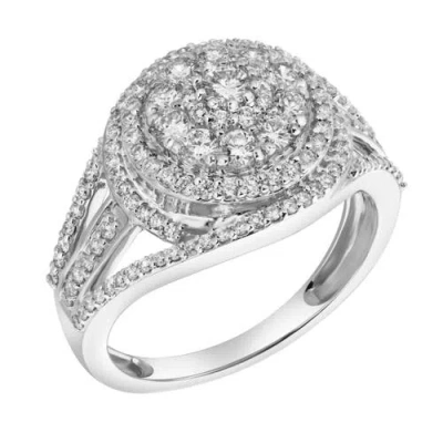 Luvmyjewelry Imperium 14k Gold Round Diamond Studded Double Halo Ring