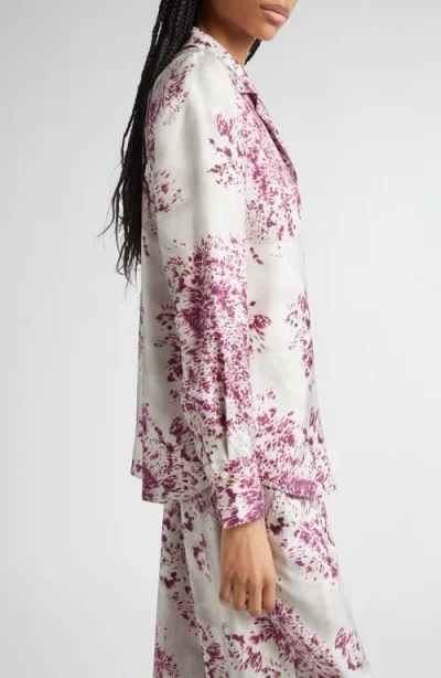 Lafayette 148 New York Scottie Spotted Glaze Print Silk Twill Button-up Shirt