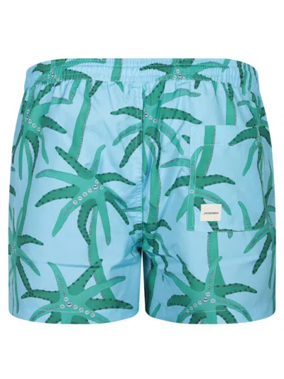 Jacquemus Le Maillot Puntini Light Blue Swimsuit With Elastic Waist And All-over Print In Tech Fabric Man