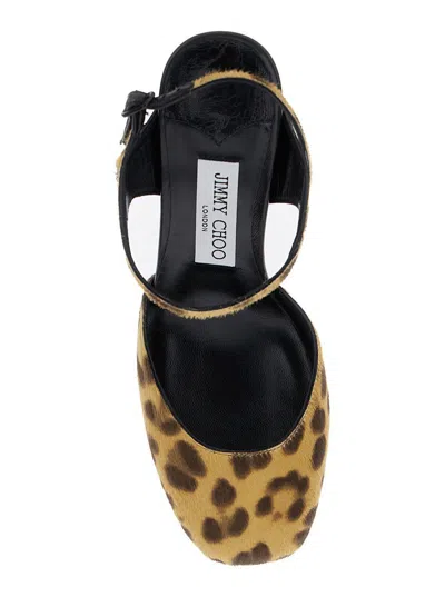 Jimmy Choo 'pixie' Brown Pumps With High Sculpted Heel And All-over Leopard Print