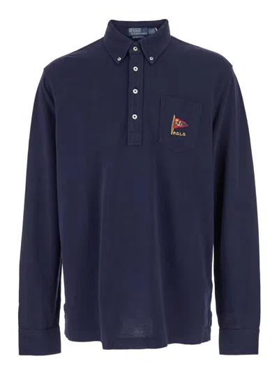 Polo Ralph Lauren Blue Polo With Classic Collar And Embroidered Logo On The Front In Blue