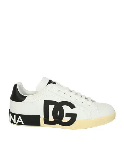 Dolce & Gabbana Calfskin Nappa Portofino Sneakers With Dg Logo Print