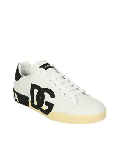 Dolce & Gabbana Calfskin Nappa Portofino Sneakers With Dg Logo Print