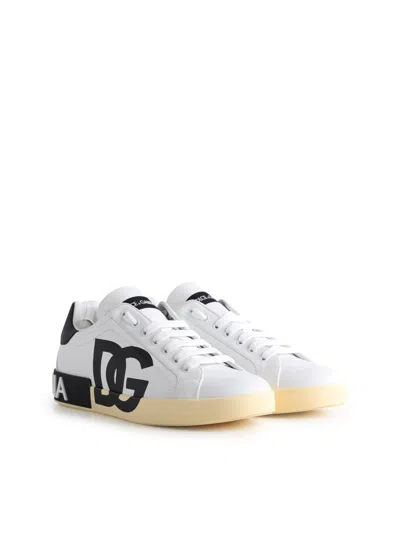 Dolce & Gabbana Calfskin Nappa Portofino Sneakers With Dg Logo Print