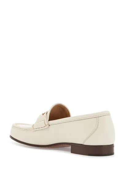 Valentino Ivory Leather Loafer With Golden Metal V Logo