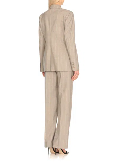 Pt Torino Beige Virgin Wool Double-breasted Blazer With All-over Check Pattern
