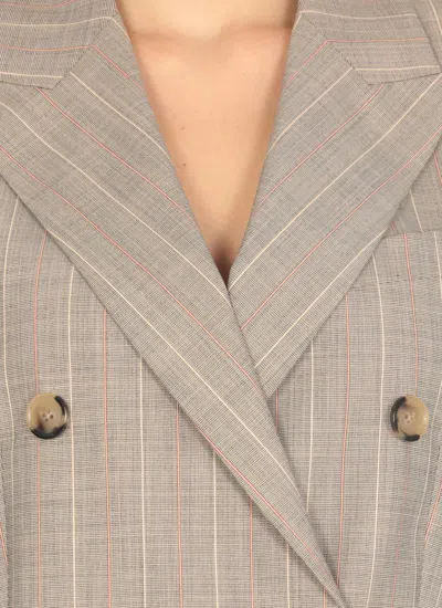 Pt Torino Beige Virgin Wool Double-breasted Blazer With All-over Check Pattern
