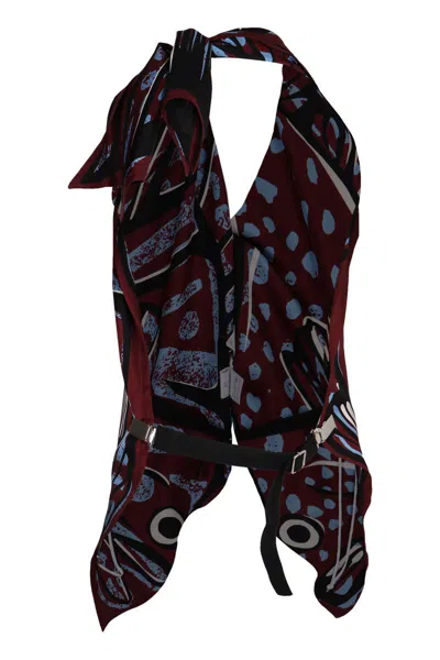 Bottega Veneta Fish Print Asymmetric Silk Twill Halter Top