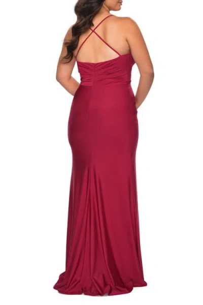 La Femme Jersey Sheath Gown In Red