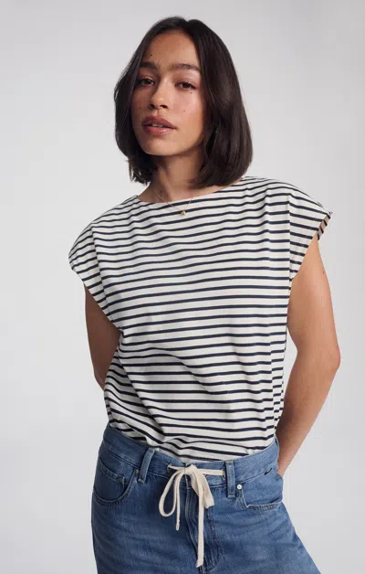 Mavi Boat Neck Sleeveless Shirt In Navy Blazer Stripe