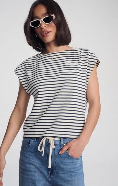 Mavi Boat Neck Sleeveless Shirt In Navy Blazer Stripe