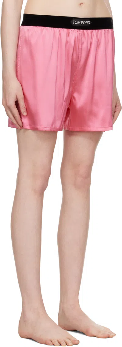 Tom Ford Stretch Silk Satin Boxer Shorts In Rosebloom