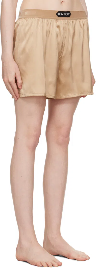 Tom Ford Beige Stretch Silk Satin Boxer Shorts In Neutral