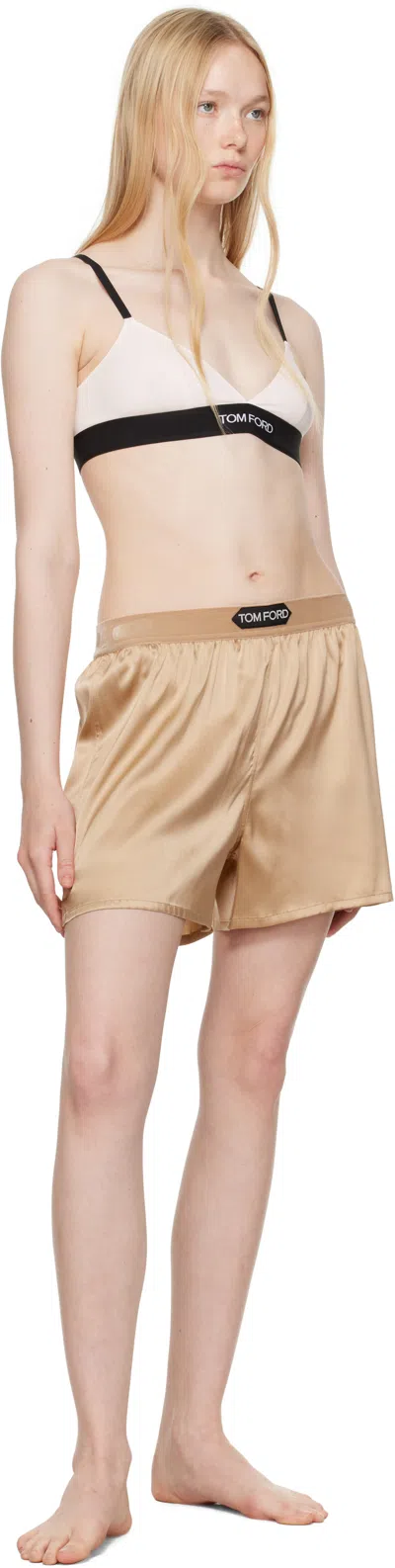 Tom Ford Beige Stretch Silk Satin Boxer Shorts In Neutral