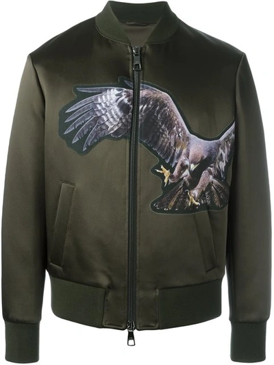 Shop Neil Barrett Eagle Print Bomber Jacket In Green