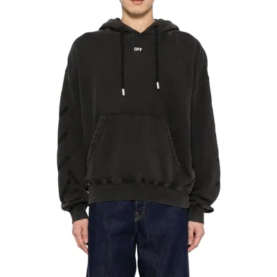 Off-white Cropped Black Hoodie With Embossed Detailing And Graphic Print