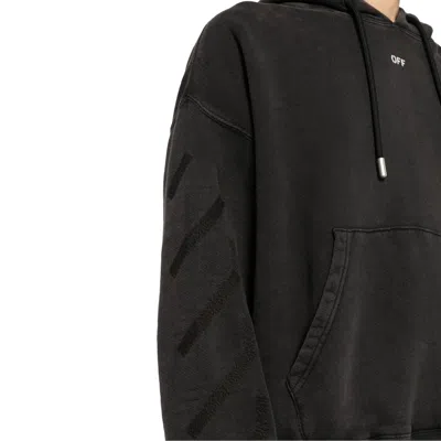 Off-white Cropped Black Hoodie With Embossed Detailing And Graphic Print