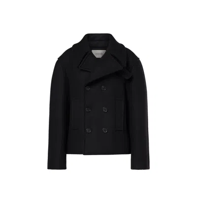 Saint Laurent Oversized Virgin Wool Peacoat In Black
