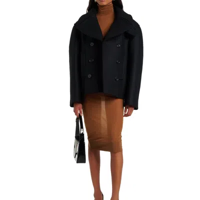 Saint Laurent Oversized Virgin Wool Peacoat In Black