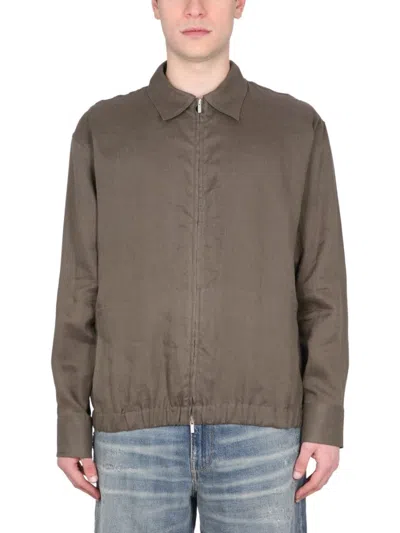 Pt Torino Elasticated Collared Linen Jacket In Gray