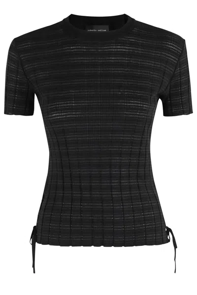 Roberto Collina Fitted Black T-shirt With Adjustable Hem Ties