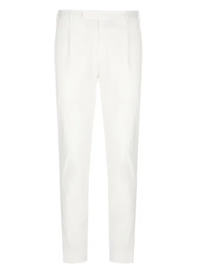 Pt Torino Refined Cotton Twill White Trousers With Detailing