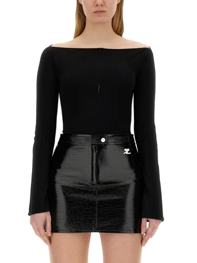 Courrèges Buckle Contrast T-shirt In Black